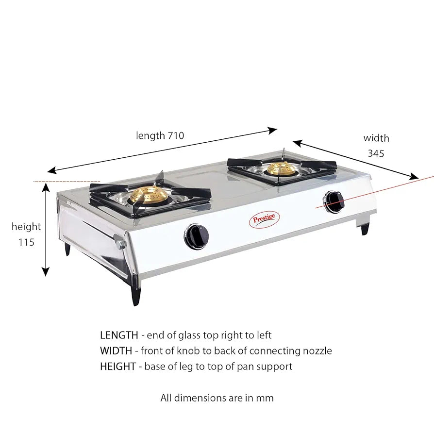 Prestige Agni Gas Stove Two Burner, Silver