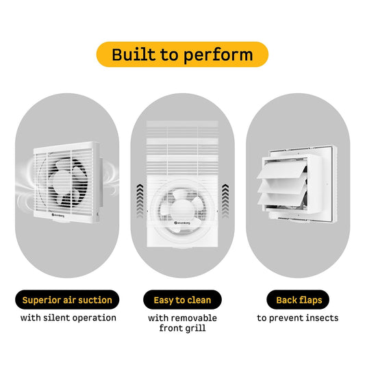 atomberg Efficio Exhaust Fan 200mm (8 Inches) | BLDC Motor | 20W | Low Noise | 1600 RPM | Ideal for Bathroom,Kitchen | Easy to Clean | Installation-Square Cut (245mm) | 2 Years Warranty (Gloss White)