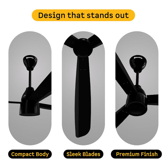 atomberg Renesa Prime 1200mm BLDC Ceiling Fan Compatible with Regulators | Without Remote | BEE 5 star Rated Energy Efficient Ceiling Fan | High Air Delivery (Gloss Black)