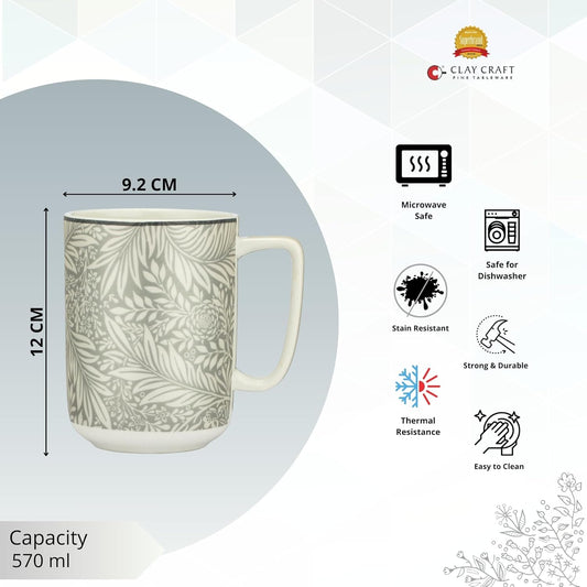Clay Craft Fine Ceramic Bloom Mug, 570 ml, Perfect for Afternoon Tea, Gifts, and Home Décor, Elegant Ceramic Tea Cups Set, Modern Tea Cups, Coffee Mug