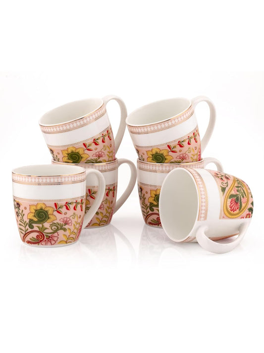 Clay Craft Fine Ceramic Tea/Coffee Cup Set of 6-200 ml Each (Fiesta FI801), Tea Cup Set of 6, Microwave & Dishwasher Safe, Mugs for Coffee, Cups Set of 6, Mug Set, Gift Set, Ideal for Gifting