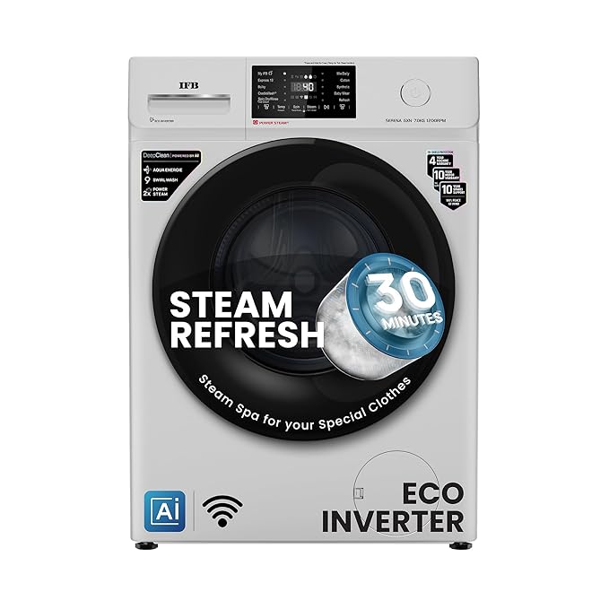 IFB 7 Kg 5 Star, DeepClean® Technology, AI Powered, WiFi, Fully Automatic Front Load Washing Machine (SERENA GXN 7012 CMS, PowerSteam®, 9 Swirl, Steam Refresh, Inbuilt Heater, Eco Inverter, Grey)