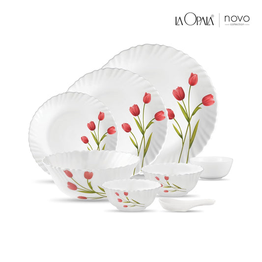 La Opala Novo Collection Opal Glass Crockery | for Family of 6 | Dinner Set 35 pcs Radiant Curves | Plates & Bowls for Dining | Microwave Safe | 100% Vegetarian | Extra Strong | Light & White