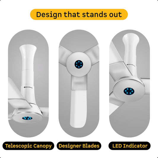 atomberg Studio+ 950mm BLDC Ceiling Fan with Remote Control | BEE 5-star Energy Efficient | New Blade Design | High Air Delivery | LED Speed Indicator | Low noise | 3 Year Warranty (Marble White)