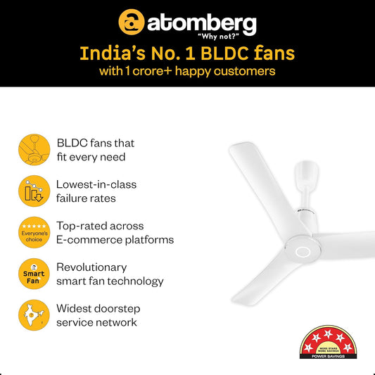 atomberg Aris Contour Smart 900mm Voice Controlled BLDC Ceiling Fan with Remote |BEE 5 star| Best-in-class Air Flow |Silent Operation| Designer Fan | Free Installation | 5 Year Warranty | Marble White