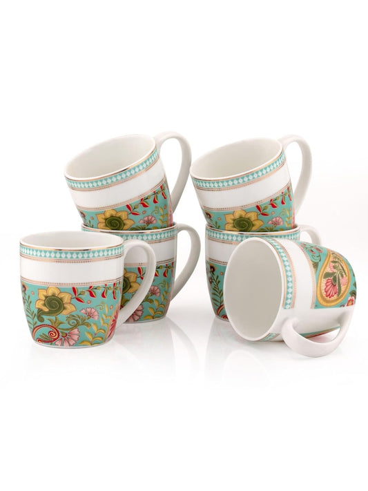 Clay Craft Fine Ceramic Tea/Coffee Cup Set of 6-200 ml Each (Vintage Bliss), Tea Cup Set of 6, Microwave & Dishwasher Safe, Mugs for Coffee, Cups Set of 6, Mug Set, Gift Set, Ideal for Gifting
