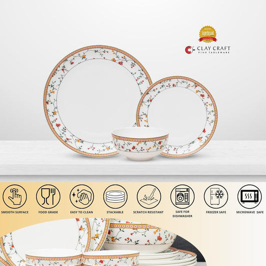 Clay Craft Fine Ceramic Eco Dinner Set, Enchanting Gold, for Family of 4, Dinner Set Ceramic, Crockery Set, Dining Set for Dinner, Crockery Set for Gift, Kitchen Set (ECO1, 12 Pieces)