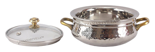 Steel Handi With Hammered Design & Glass Lid Elegant, Durable, and Functional—perfect for serving
