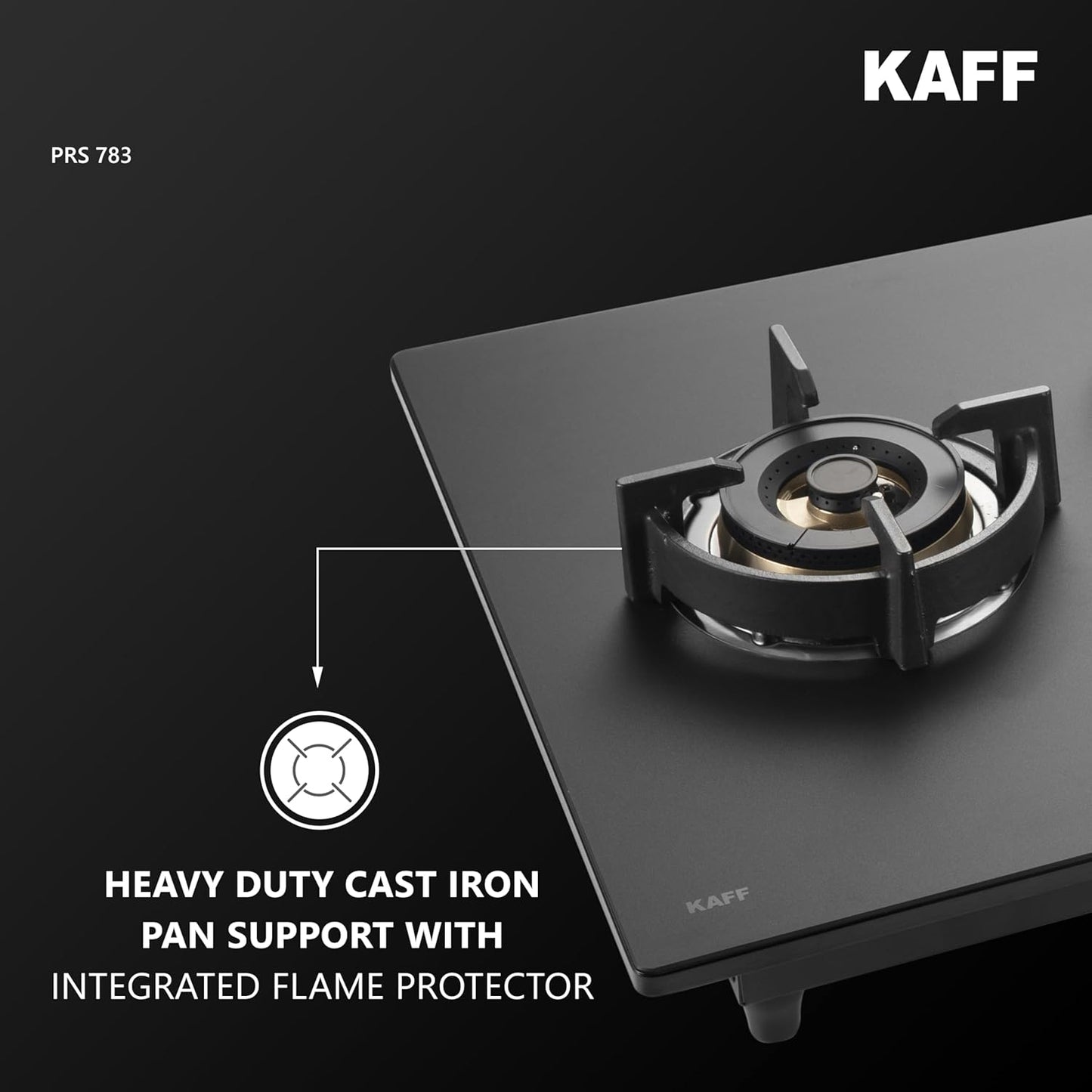 KAFF PRESTON PRS 783 Built-in Hob/Hobtop 3 Burners with Digital Timer, Auto Electric Ignition Glass Top, 78 CM, Full Brass Burners with Flame Failure Device, Metal Knobs (Black)