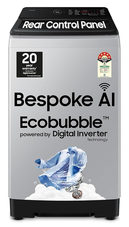 Samsung 8 Kg, 5 Star, AI Energy Mode Wash, Ecobubble, AI VRT+, Super Speed, Soft Closing Door, Wi-Fi, Digital Inverter, Fully-Automatic Top Load Washing Machine (WA80F08S2LTL, Lavender Gray)