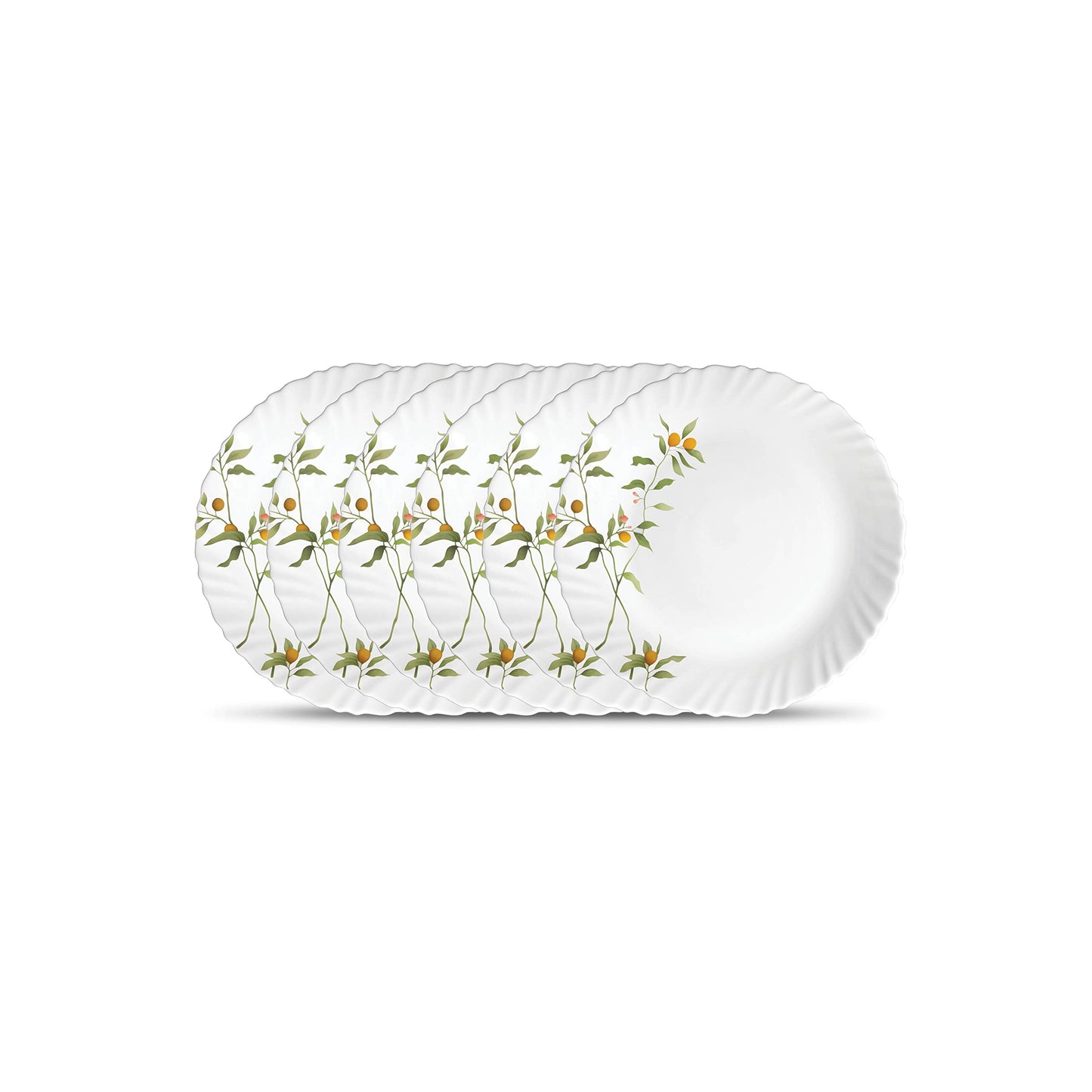 La Opala Novo Collection Opal Glass Crockery | Quarter Plate Set of 6 | Scarlet Blooms Design | Plates for Snacking & Gifting | Microwave Safe | 100% Vegetarian | Extra Strong | Super Light & White