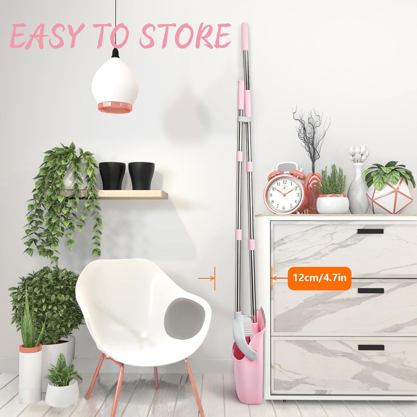 Broom and Dustpan Set, Efficient Floor Cleaning with Broom, Long Handle and Standing Dustpan with Comb Teeth, Adjustable Handle for Home Kitchen Office Lobby(Gray Pink)