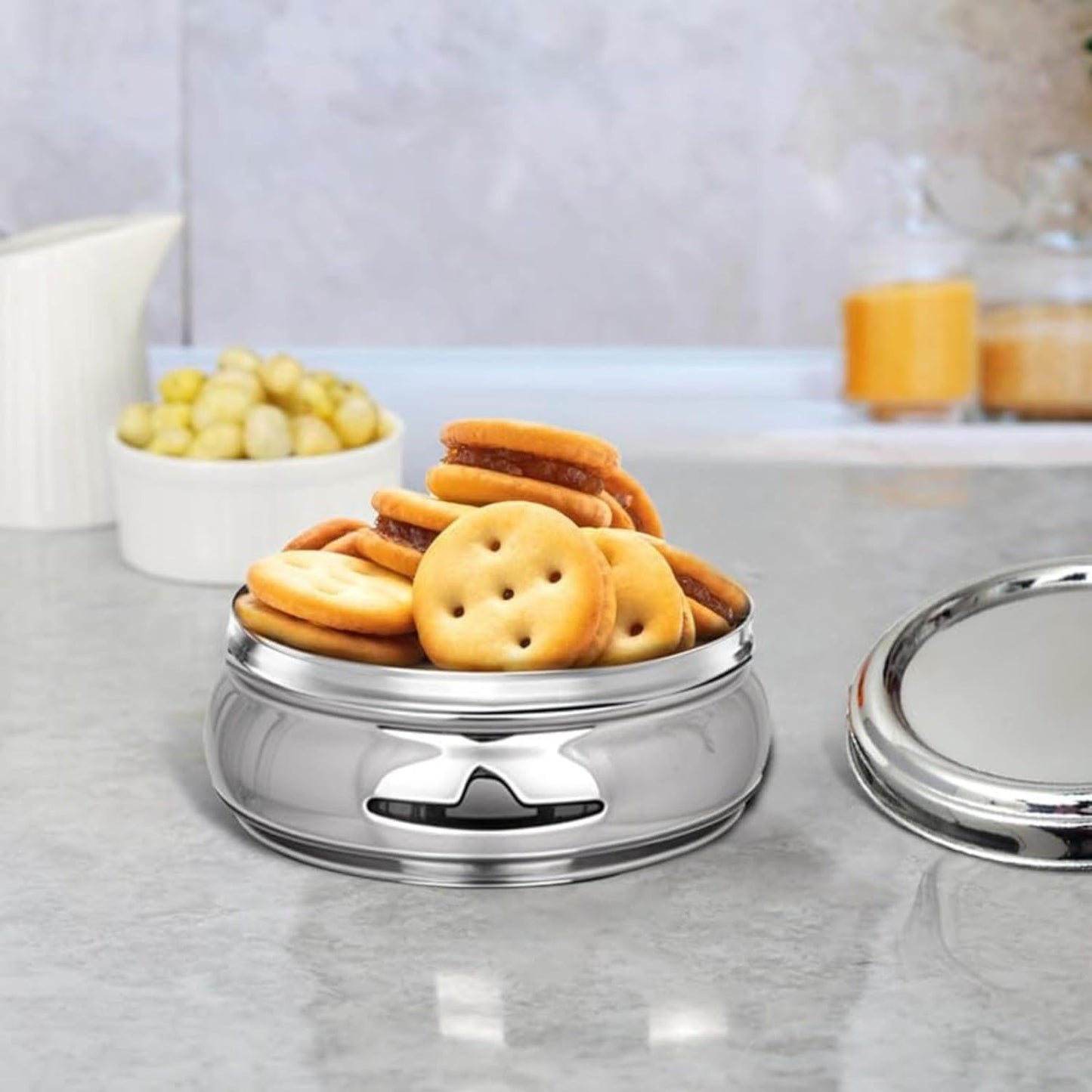 Greensify Stainless Steel Container Set– 4Piece Kitchen Dabba Set with Lids (200ml,450ml,650ml, 950ml)Flat Base Poori Dabba Set for Storage|Food Grade Steel Boxes for Kitchen,DryFruits & Everyday Use