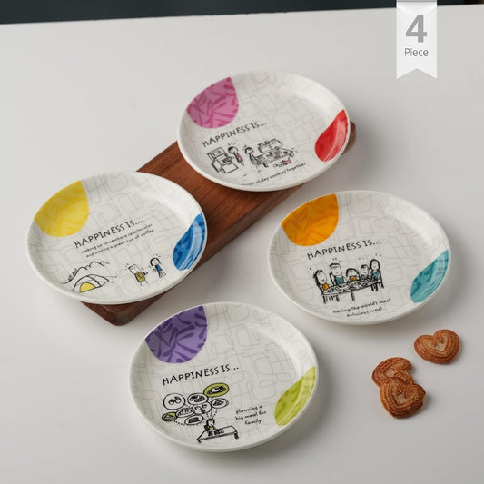 Clay Craft Fine Ceramic Happiness is Urmi Delight Snack Plates Set of 4 Piece(Multicolor) Plates for Snacks, Pasta, and More