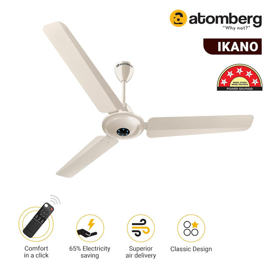 atomberg Ikano 1200mm BLDC Ceiling Fan with Remote Control | BEE 5 star Rated Energy Efficient Ceiling Fan | High Air Delivery with LED Indicators | 3 Year Warranty (Gloss Ivory)