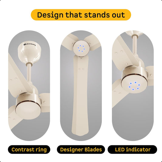 atomberg Renesa Halo Smart Alexa Enabled 1200mm BLDC Ceiling Fan with Remote | BEE 5 star | High Air Delivery | Low noise | LED Speed Indicator | Sleek Design | | 3 Year Warranty| Seasand Ivory