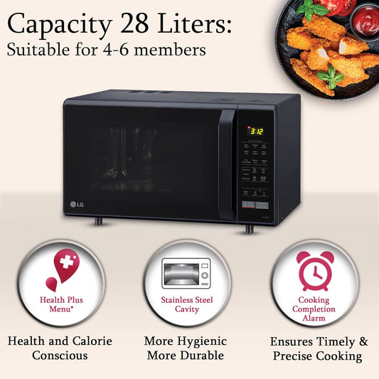 LG 28 L Convection Microwave Combination OvenOven (MC2846BV, Black, Auto Cook, Defrost, Indian Cuisine, Tandoor Se, Child Lock, Steam Cook & Stainless Steel Cavity)