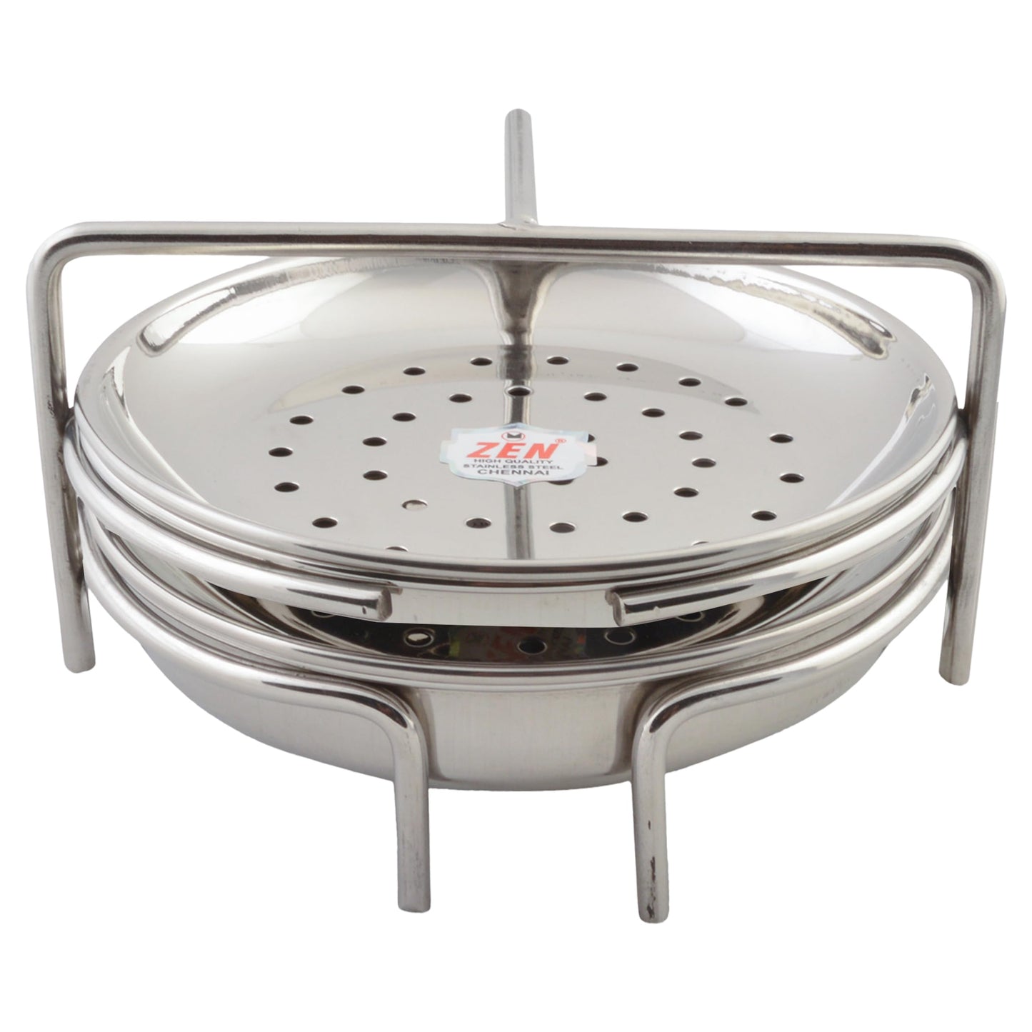 JAIN Stainless Steel 2in1 Thatte Idly Stand | Dhokla Maker & Idiappam Stand - 8 Plates Thatte Idli Plate & Momos Steamer Stand (4 Thattu Idly Plates, 4 Idiappam Plates, 1 Stand) - Silver