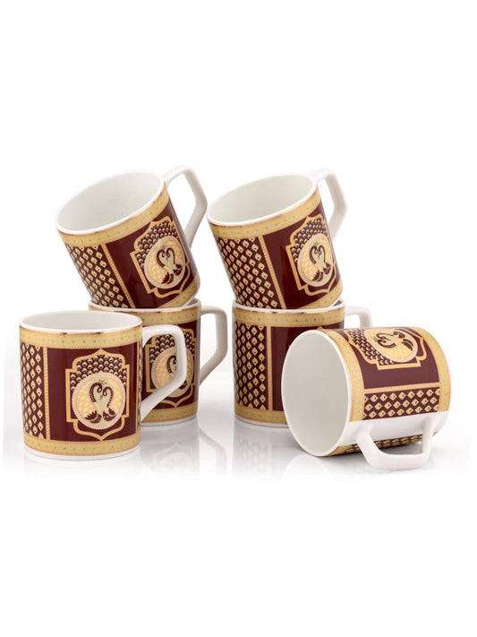 Clay Craft Fine Ceramic Director Printed Tea/Coffee Set of 6-200 ml Each (Maroon), Tea Cup Set of 6, Microwave & Dishwasher Safe, Mugs for Coffee, Cups Set of 6, Mug Set, Gift Set, Ideal for Gifting
