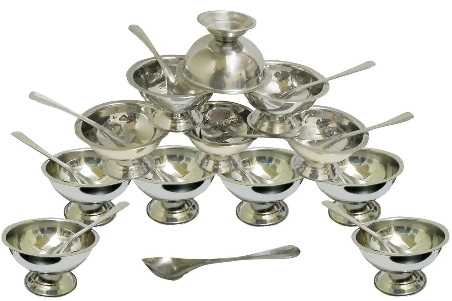 Dynore Stainlees Steel 24 Pieces Set of Ice Cream Cups/Soup Bowl with Ice Cream Spoon - 12 Piece Each, 150 ml