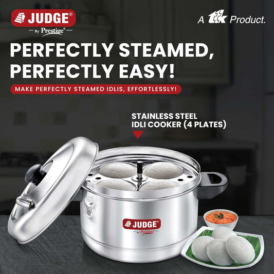 Judge by Prestige Stainless Steel Idli Cooker with 4 Plates, 1 Liters, 25 x 25 x 21 Centimeters, Silver