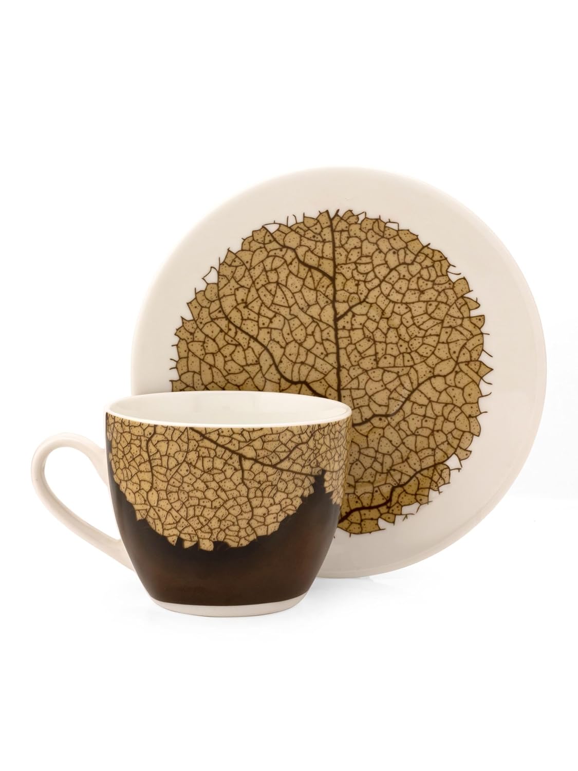 Clay Craft Fine Ceramic Cream Nature Cup & Saucer Set of 12 (6 Cups + 6 Saucers) - 180 ml Each