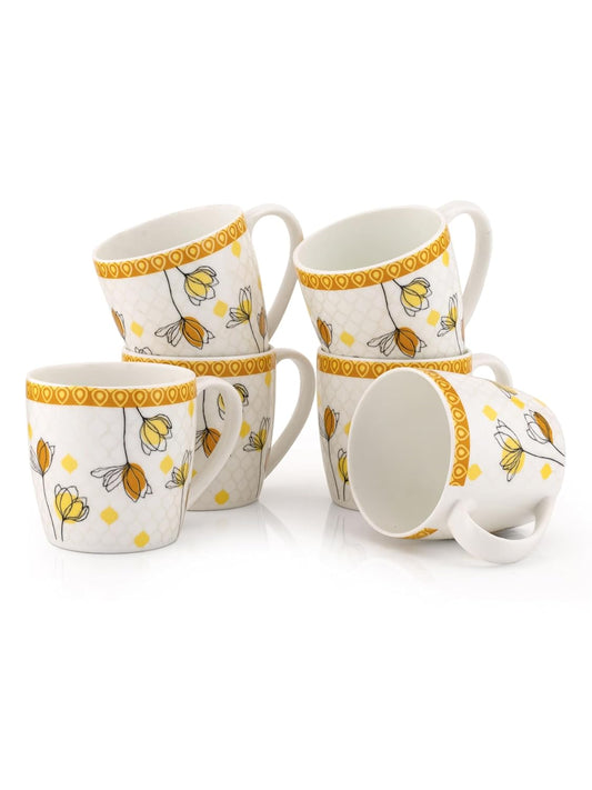 Clay Craft Fine Ceramic Tea/Coffee Cup Set of 6-200 ml Each (Alton Hilton 379), Tea Cup Set of 6, Microwave & Dishwasher Safe, Mugs for Coffee, Cups Set of 6, Mug Set, Gift Set, Ideal for Gifting