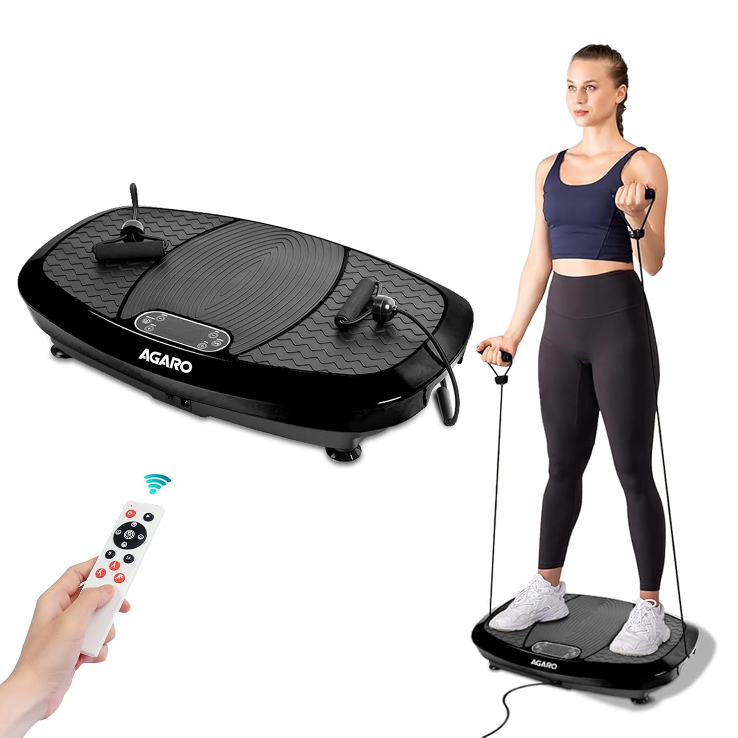 AGARO Royal 3D Vibration Plate Massager, Home & Gym Workout Machine For Muscle Toning, Calorie Burning, Massaging, Weight Loss, Pain Relief & Comes With 5 Program Mode With Remote,2 Balance Straps