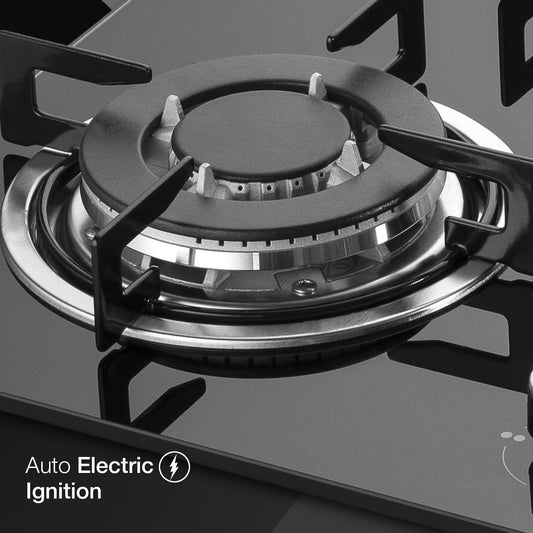 KAFF | 60CM 4 Burners Built-in Hob/Hobtop For Modular kitchen | Auto Electric Ignition | Italian Burner, Enamelled Matt Finish | Easy Grip Knobs | 8 MM Toughened Glass | Black | NE4B60GFX