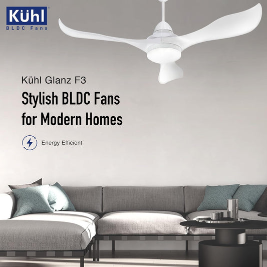 KUHL Glanz F3 1320MM 65% Power Saving BLDC Ceiling Fan | BEE 5 Star Rated & ISI Marked | High Air Flow | 5Year Warranty on Motor By Brand | Free Installation | IoT Operate via Mobile & Alexa | White