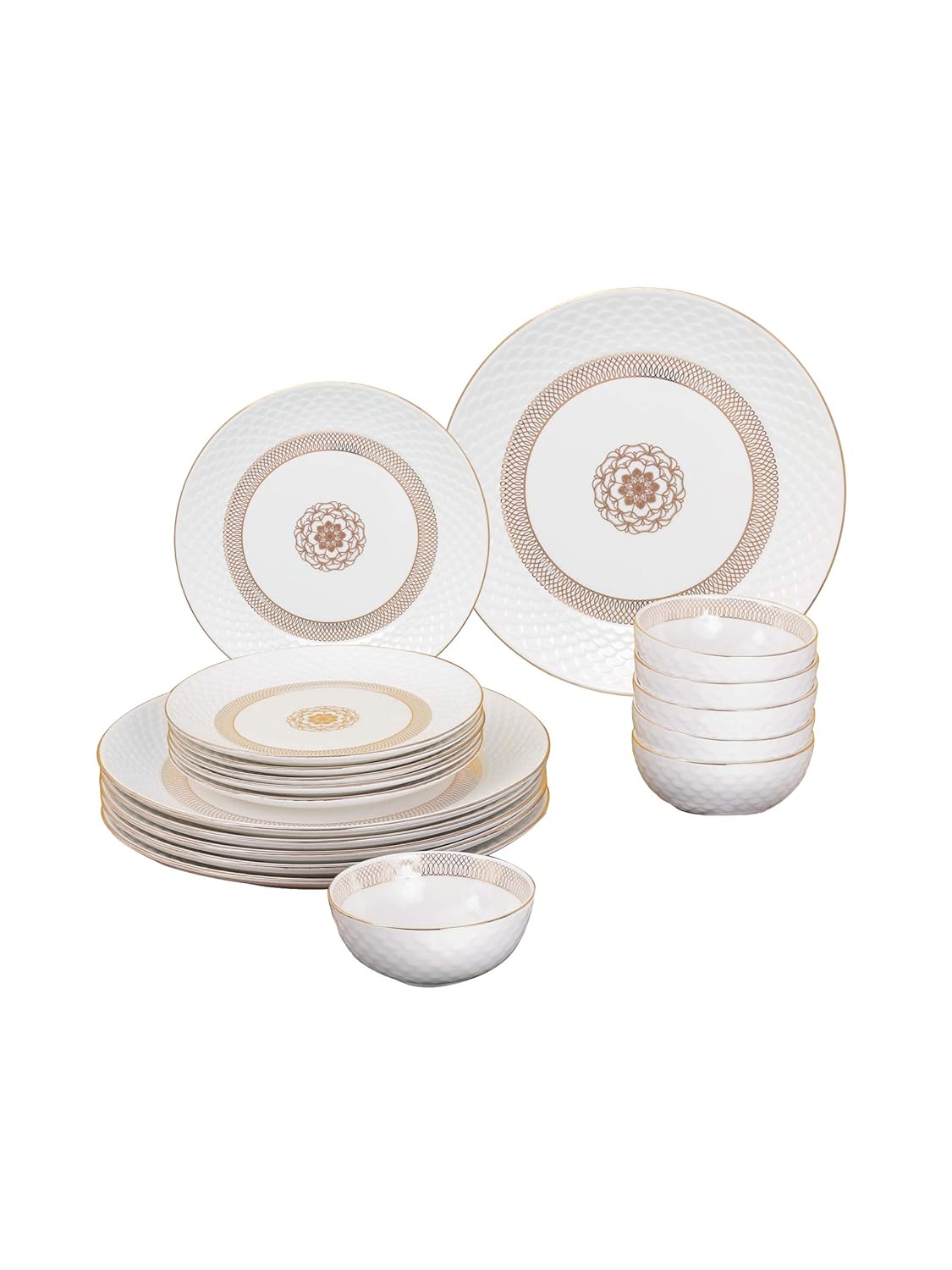Clay Craft Ceramic Ripple Dinner Set of 18 Pieces, Dreamer 22k Gold, for Family of 6, Dinner Set Ceramic, Crockery Set, Dining Set for Dinner, Plates and Bowls Set, Crockery Set for Gift