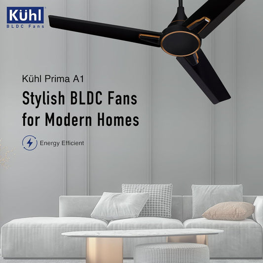 KUHL Prima A1 1200 mm BLDC 65% Power Saving BLDC Ceiling Fan With Remote | BEE 5 Star Rated & ISI Marked | High Air Flow | 5 Year Brand Warranty | Black