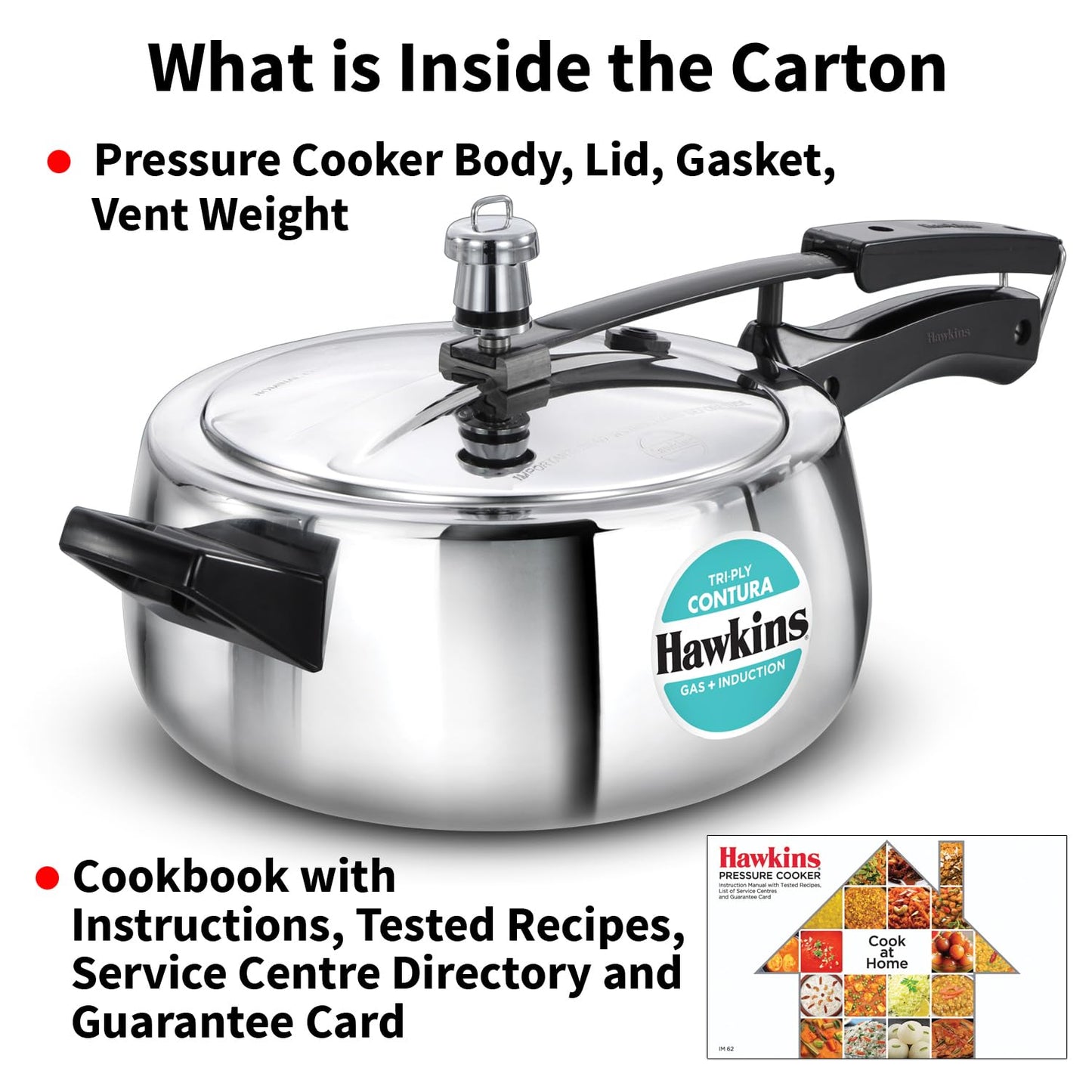 Hawkins 3.5 Litre Triply Contura Pressure Cooker, Triply Stainless Steel Induction & Contura shaped Cooker, Silver (SSTCO35)