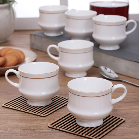 Clay Craft Elegant Gold Line Coffee/Tea Cups Set of 6, Perfect for Daily use 180 ml, (Mona-Set of 6), Tea Cup Set of 6, Mugs for Coffee, Cups Set of 6, Ideal for Gifting, Perfect for Home and Office