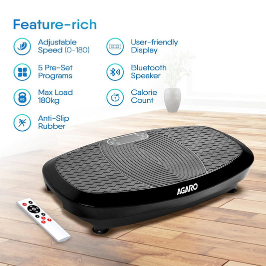 AGARO Royal 3D Vibration Plate Massager, Home & Gym Workout Machine For Muscle Toning, Calorie Burning, Massaging, Weight Loss, Pain Relief & Comes With 5 Program Mode With Remote,2 Balance Straps