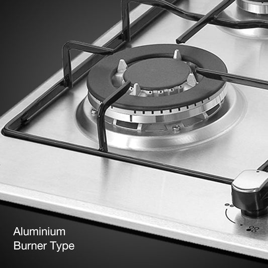 KAFF 4 Burners Built-in Hob & Hobtop For Modular kitchen -8 MM|Auto Electric Ignition Glass Top| Italian Burner, Enamelled Matt Finish, Easy Grip Knobs, Toughened Glass (Silver,80CM)