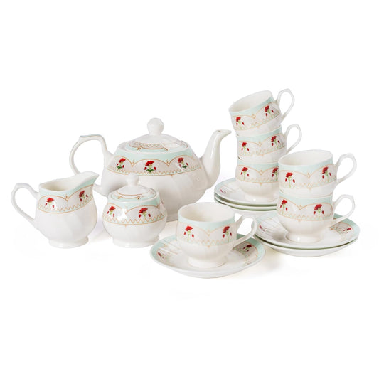 Clay Craft The Karina Fine Ceramic Tea Set of 15 Offers Elegance, Durability, and functionality