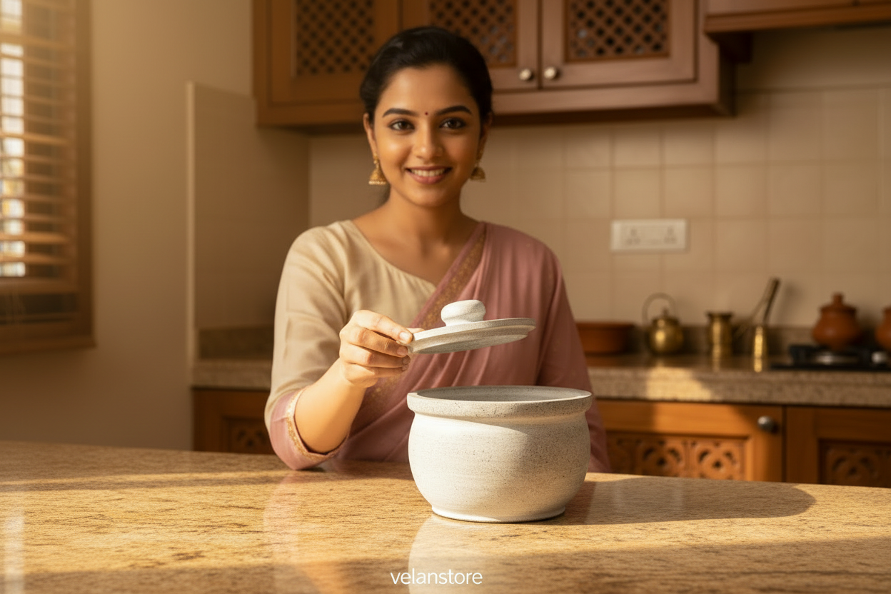 Soap Stone Traditional Curd Setter/ Storage Container Small (300-450 ml)