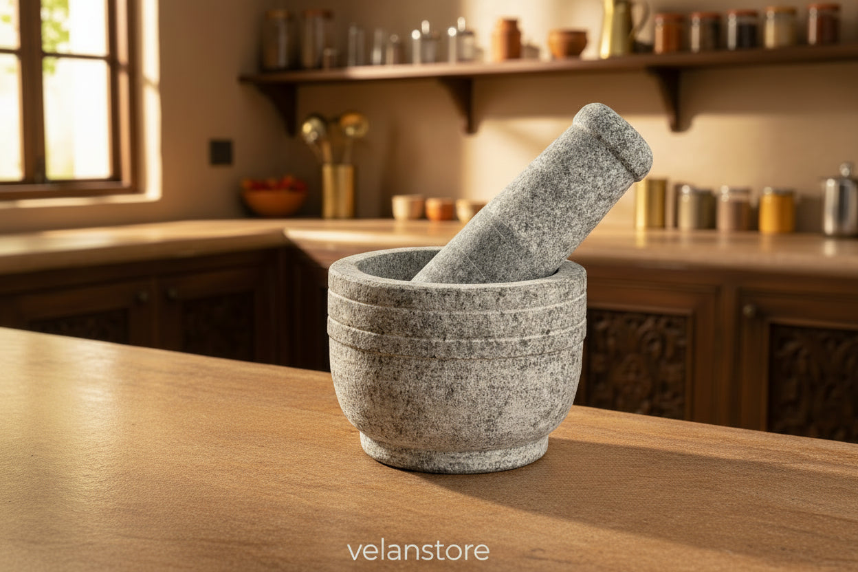 Premium Uthukuli Stone Mortar and Pestle (Circular Large)
