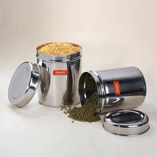 Sumeet Stainless Steel Vertical Canisters/Ubha Dabba/Storage Containers Set of 6Pcs (350ML, 500ML, 700ML, 900ML, 1.25Ltr, 1.6Ltr), Silver
