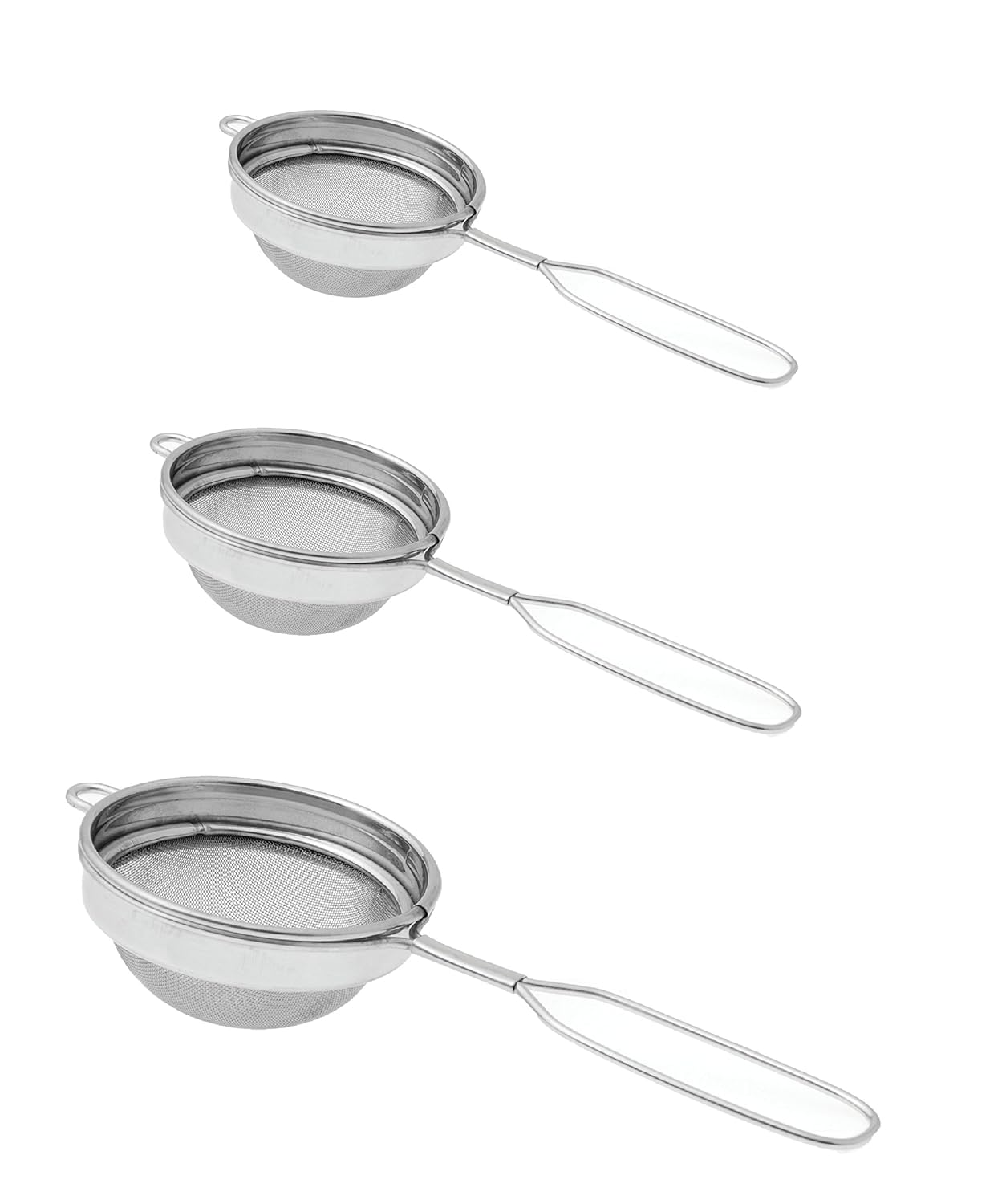 Dynore Stainless Steel Set of 3 Classic Wire Handle Tea Strainers Size 7,8,9