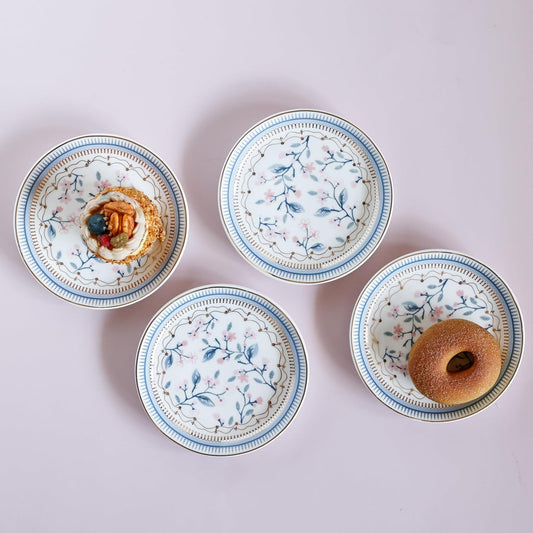 Magique by The Wishing Chair x ClayCraft : River of Flowers Ceramic Plates Set of 4 | 6 Inches | Snack Plates | Elegant Lightweight Small Ceramic Plates for Appetizers & Desserts | Dishwasher Safe
