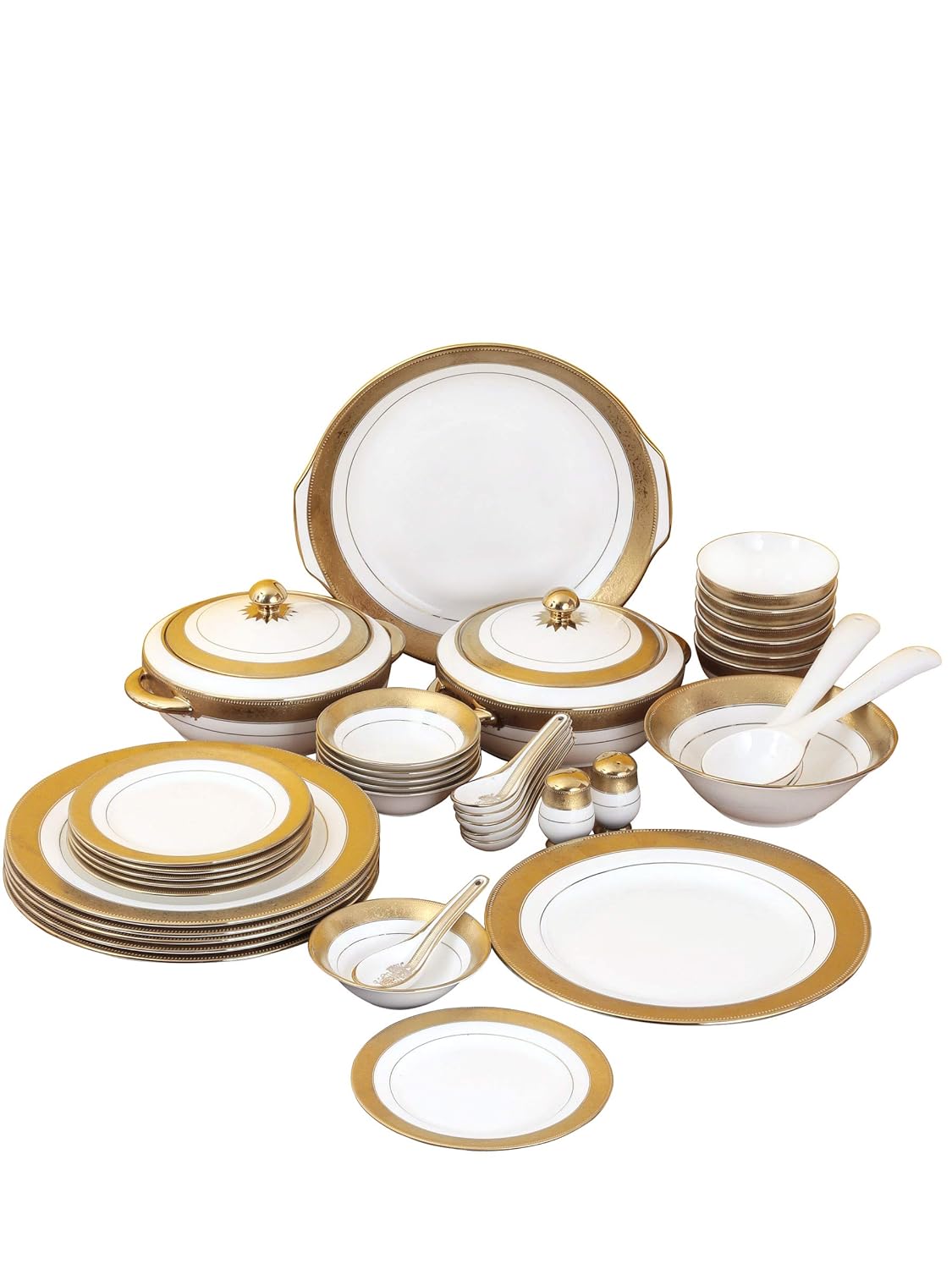 Clay Craft Fine Ceramic New Georgian Dinner Set of 40 Pieces, Enchanting Gold, for Family of 6, Dinner Set Ceramic, Crockery Set, Dining Set for Dinner, Plates and Bowls Set, Crockery Set for Gift