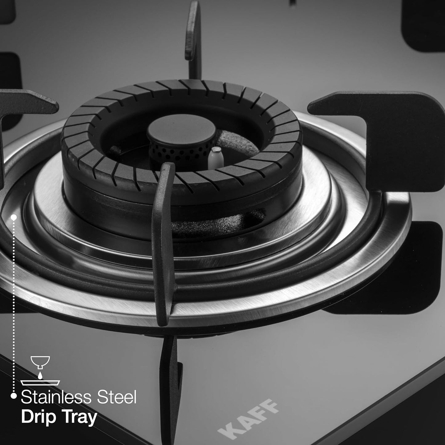 KAFF 4 Burners Open Built-In Hob & Hobtop For Modular Kitchen -8 MM|Auto Electric Ignition Glass Top|Tornado Style Burners| Enamelled Matt Finish, Easy Grip Knobs, Toughened Glass (Black,80CM)