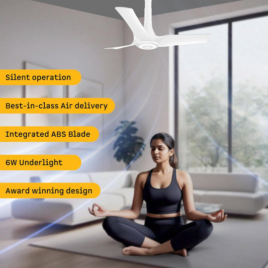 atomberg Aris Starlight BLDC Ceiling Fan 900mm Best-in-class Air Delivery Smart IoT Remote Silent Operation LED Underlight | BEE 5star | 3 Year Warranty Stellar Black (Marble White)