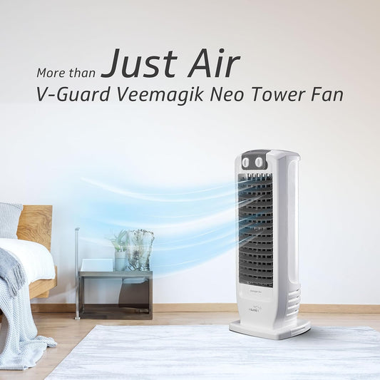 V-Guard Veemagik Neo 17 (43.5cm) Tower Fan | 1300 RPM | 2401 CFM Air Flow | (Grey White) | 18-Months Warranty
