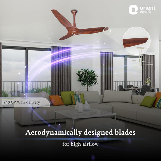 Orient Electric’s 1230 mm Aeroquiet ceiling fan| Best-in-class 18-pole motor| BEE 2 Star Rated Energy Efficient Fan | 100% Copper motor |Whisper-quiet operation | 2-year warranty | Wooden finish