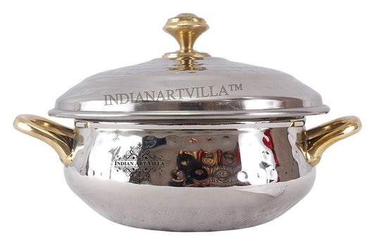 Steel Hammered Design Handi Brass Handle with Steel Lid|450 ML