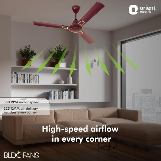 Orient Electric 1200 mm I Falcon Deco | BLDC ceiling fan with Remote| Decorative ceiling fan with stylish trims | Saves up to 50% on electricity bills | 3-year warranty by Orient | Brown