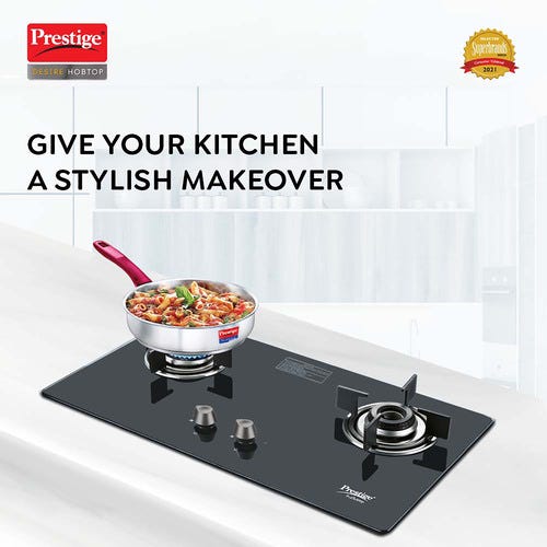 Prestige Desire Hobtop L P Gas Table ( PHTD 02 AI Black With Glass Top, 2 Burners & Auto Ignition)